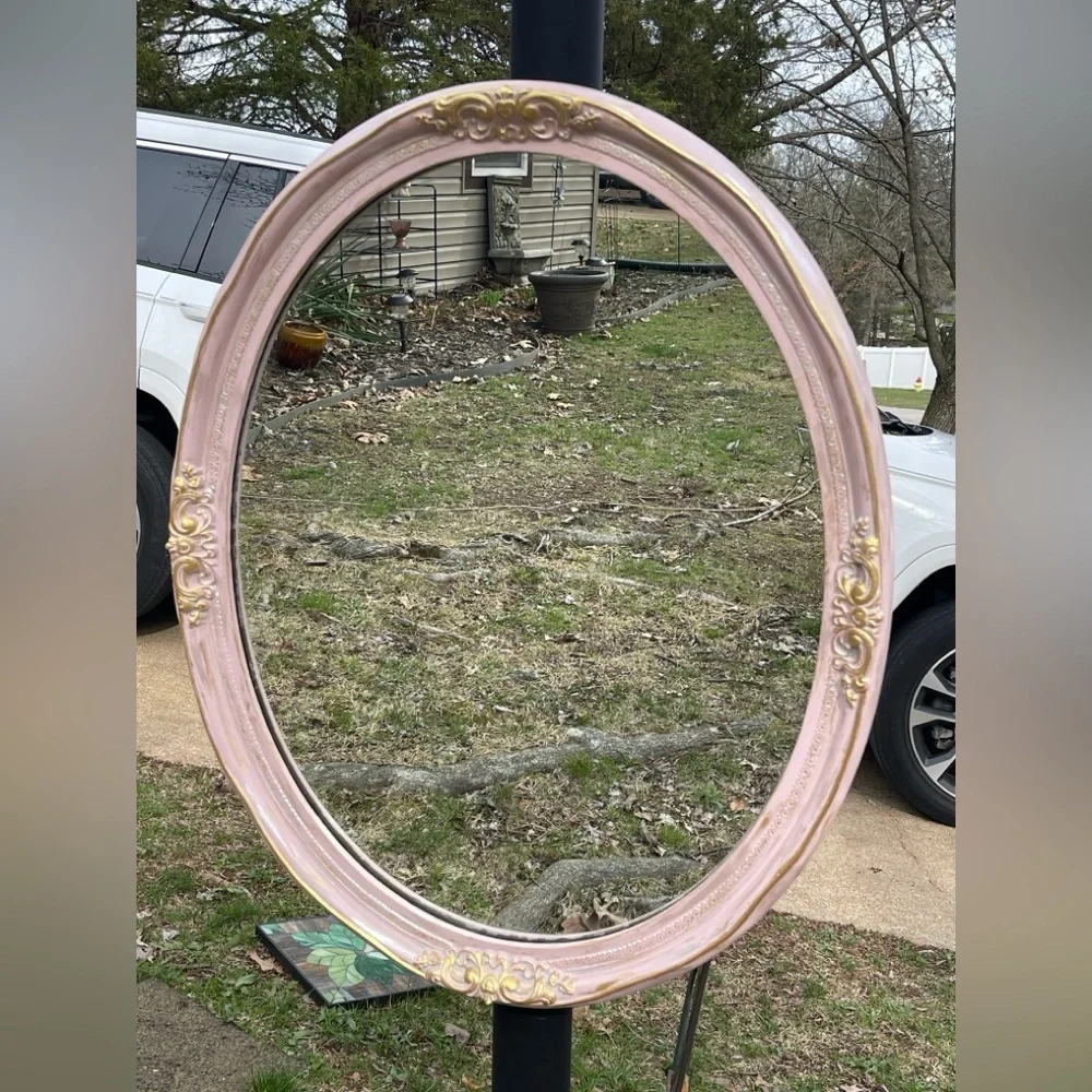 Refinished Large Vintage Oval Wall Mirror by Carolina Mirror Company 31”x25”